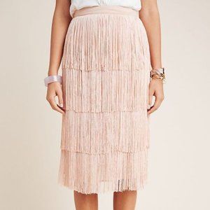 Anthropologie Pink Fringe Midi Skirt Size 6